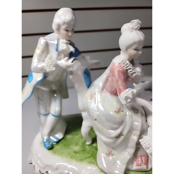 Antique Porcelain Victorian Couple Playing Piano Lace Detail Eradecant Finish - Picture 5 of 10